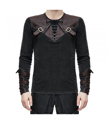 Men Fashion Metal Studs Shirt Steampunk Engineer Gothic Top